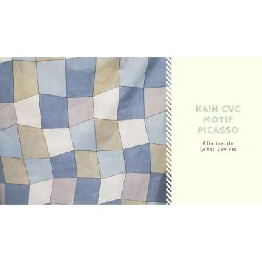 Kain Katun CVC Motif Picasso Biru Lebar 240 Cm