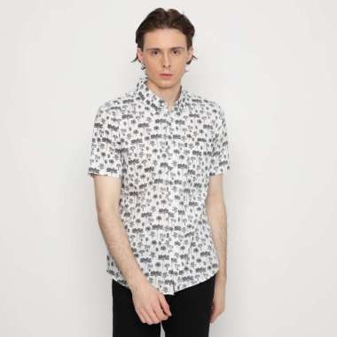 Platini Kemeja Motif Pria Lengan Pendek Katun Putih 132187 L