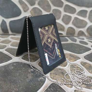 Id Card Holder kulit plus kalung rantai dop terbaru fullset rantai coklat tua