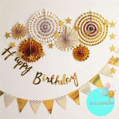 Happy Birthday Elegant Dekorasi/HBD Fancy/Paper Fan Dekorasi Hitam