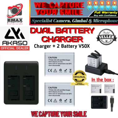 AKASO V50X EK7000 Dual Charger + 2 Battery Kit Actioncam 4K Wifi EIS Camera Baterai Akaso V50 X EX 7