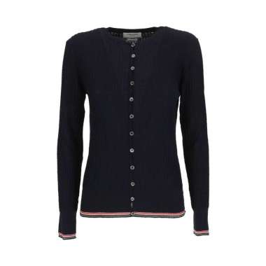 Thom Browne RWB Cuffs Baby Wool Crepe Cardigan Navy 40
