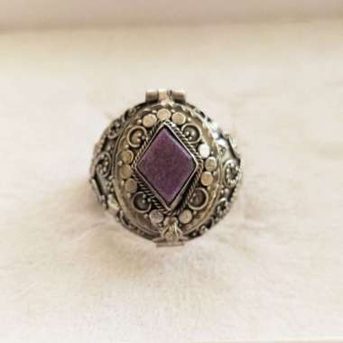 Cincin Ring Perak Silver Bali Jimat Box Buka Jawan Batu Asli 925 Wajik ungu Pria Laki Wanita Keren E