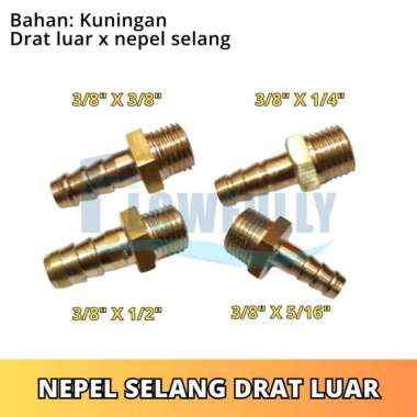 NEPEL SELANG DRAT LUAR 3/8 X 5/16 INCH KUNINGAN SAMBUNGAN DRAT LUAR