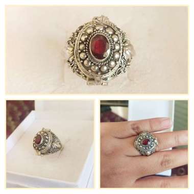Cincin Ring Perak Silver Bali Jimat Box Buka Jawan Batu Asli 925 Bulat Merah Pria Laki Wanita Keren