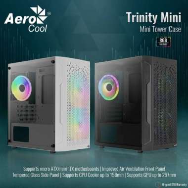 AEROCOOL Trinity Mini V2 | Mini Tower Tempered Glass Case | 3 RGB Fan BLACK