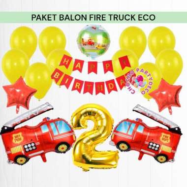 Paket Balon FIRE TRUCK ECO / Dekorasi Ulang Tahun Pemadam Kebakaran balon ulang tahun Paket ECO 9