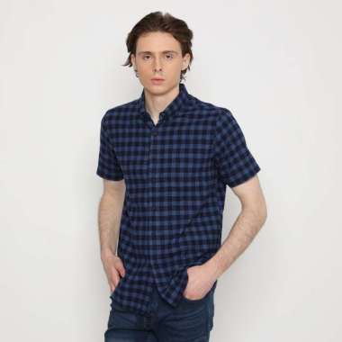 Platini Kemeja Pria Flanel Pendek Navy 73246 L