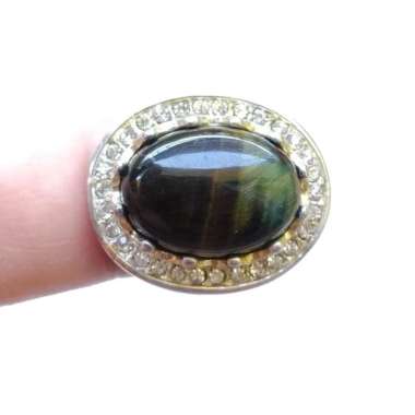 Cincin Batu Akik Natural Sepah Hitam / Hawk Eye Quartz