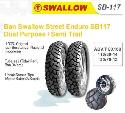 Paket ADV Swallow Street Enduro SB117 110 80 14 dan 130 70 13 Ban luar Motor PCX 160 Semi Trail Tubeless Dual Purpose Japstyoe