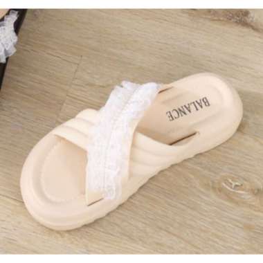 Sandal Selop Wanita Import Balance Karet Tali Silang 2253-2 40 Putih