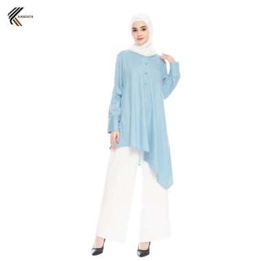 Kanzata Alanya Tunik Atasan Baju Kerja Wanita Terbaru Bahan Katun Madinah Premium L Navy