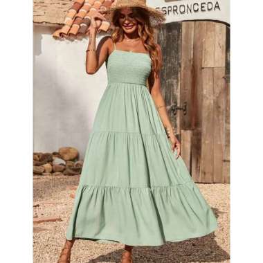 Basic Maxy Dress singlet kemben wanita rempel ruffle susun kerut smoke smock tali bahu S M L XL XXXL