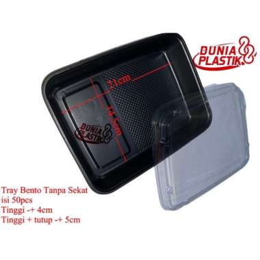 isi50pcs mika TRAY BENTO SEKAT + tutup partisi sushi kotak box tempat kemasan lunch box plastik beka