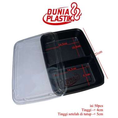 isi50pcs mika TRAY BENTO SEKAT + tutup partisi sushi kotak box tempat kemasan lunch box plastik beka