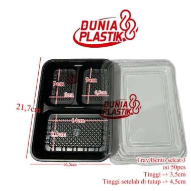 isi50pcs mika TRAY BENTO SEKAT + tutup partisi sushi kotak box tempat kemasan lunch box plastik beka