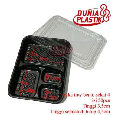 isi50pcs mika TRAY BENTO SEKAT + tutup partisi sushi kotak box tempat kemasan lunch box plastik beka