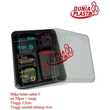 isi50pcs mika TRAY BENTO SEKAT + tutup partisi sushi kotak box tempat kemasan lunch box plastik beka