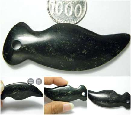 Liontin Kalung Batu Natural Giok Hitam / Black Jade Aceh 2