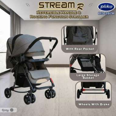 Stroller Pliko Stream R 397 Reversible handle kereta dorong hadap ibu Grey