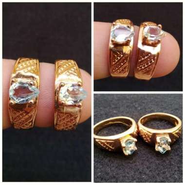 Cincin Batu Permata Natural Swiss Blue Topaz / Topas Pear Facet Kecil