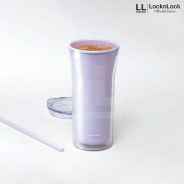 LocknLock Botol Minum Daily Essential Cold Cup with Straw 770ml Light Violet
