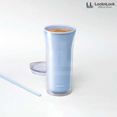 LocknLock Botol Minum Daily Essential Cold Cup with Straw 770ml Light Blue