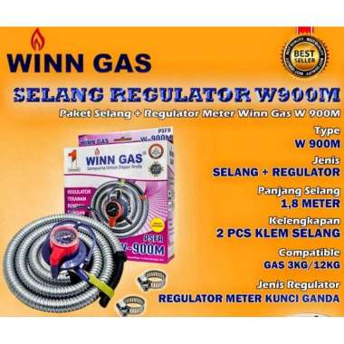 Winn Gas Selang Regulator Komplit W900M / Paket Selang 1,8M + Regulator Meter Winn Gas W 900 M / Win