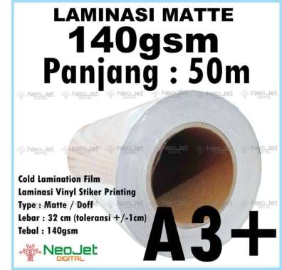 Laminasi Dingin Matte Doff Laminating Mate A3+ 32 cm 140gsm 50 meter 20 roll