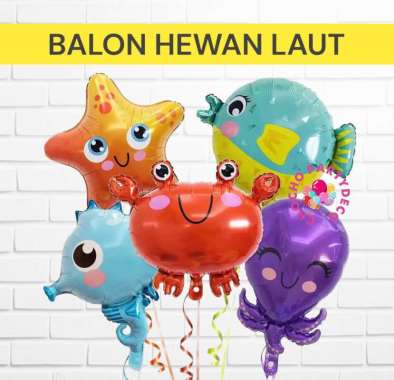 Balon Foil HEWAN LAUT / Balon Kepiting Ikan Lumba Gurita Ikan Buntal