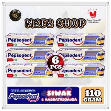 Pasta Gigi Pepsodent Complete 8 Siwak Habbatussauda - 110 gr (Kemasan 6 Pcs)