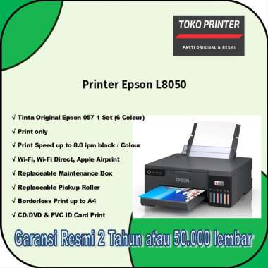 Printer Epson L8050 L 8050 Photo CD/DVD PVC ID Card Wifi - Tinta Ori - Garansi Resmi - Pengganti L80