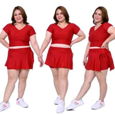 Setelan Rok Ikat Crop V jumbo untuk senam gym fitness zumba Abu