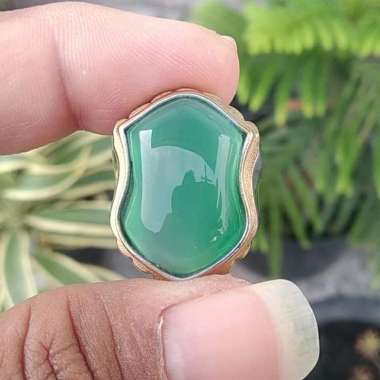 Cincin Batu Natural Chrome Chalcedony Serat Kura Terompah HQ