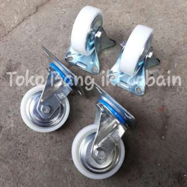 Roda Troly 3 inch Nylon Putih Roda Kastor Roda Etalase 3 inch 1set