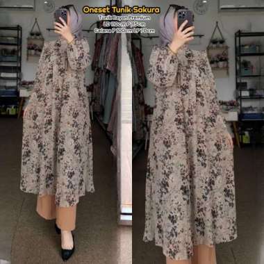 Ethnic Long Tunik Set - One Set Wanita Long Tunik Crinkle Airflow Premium Setelan Wanita Kekinian Ru