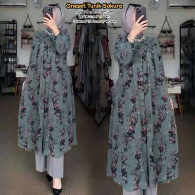 Ethnic Long Tunik Set - One Set Wanita Long Tunik Crinkle Airflow Premium Setelan Wanita Kekinian Ru