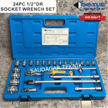 Kunci Sok Set 24 Pcs 1/2" Socket Set Socket Wrench Set 1/2 Inch BENZ