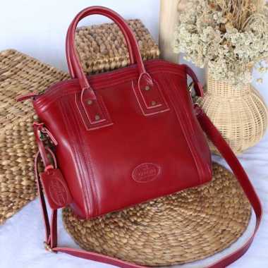 TAS WANITA KULIT SAPI ASLI HAND BAG DAN SLEMPANG MARLIN / FREE GRAVIR NAMA DI GANTUNGAN TAS MERAH