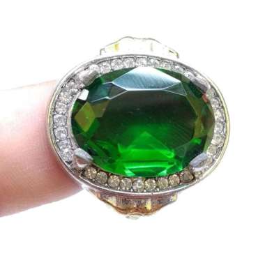 Cincin Batu Green Obsidian / King Tsavorite Garnet Facet Jumbo Big
