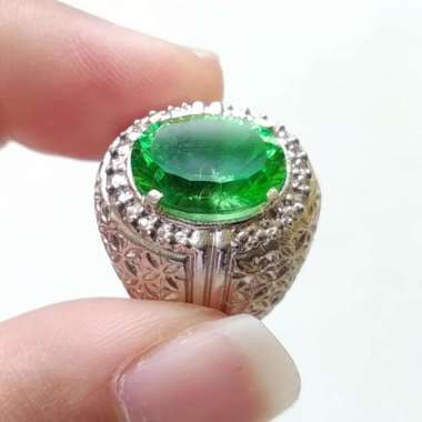 Cincin Batu Natural Green Moldavite / Tektite Meteor Facet Cutting 02