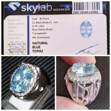 Cincin Batu Permata Natural Swiss Sky Blue Topaz + Memo Keaslian 09