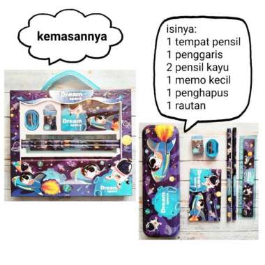 Study Set Paket Alat Tulis Tempat Pensil Karakter Astronot Multicolor