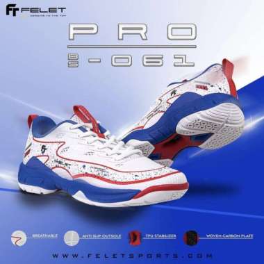 Sepatu Badminton Felet Pro BS 061 White Blue Original