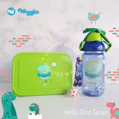 WIGGLE Paket Kids School Set Hello Dino | Kotak Bekal & Botol Minum