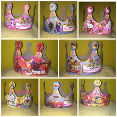 HARGA/PACK isi10pcs TOPI kertas MAHKOTA karakter perlengkapan souvenir ultah ulang tahun birthday MA