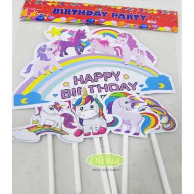 Cake Topper Happy Birthday Karakter Murah Unicorn Pelangi