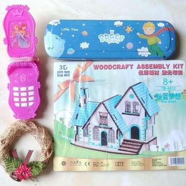 Paket 4 Barang Campur Woodcraft Rumah Rakit / Kotak Pensil / Dekorasi