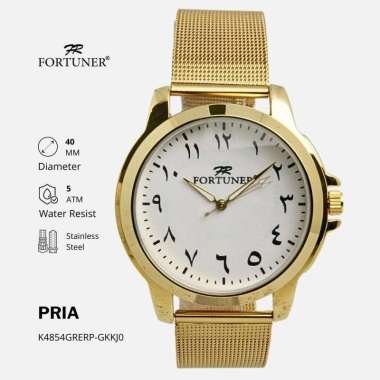 Fortuner Jam Tangan Pria Analog Angka Arab Rantai Kulit Wahyu RP GOLD