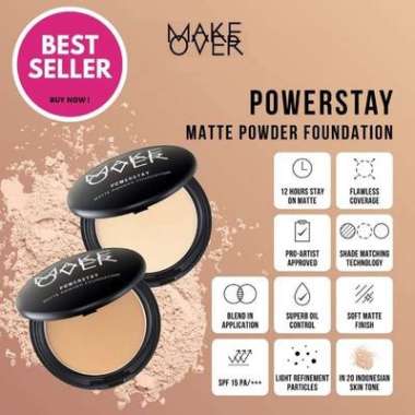 MAKE OVER POWERSTAY MATTE POWDER FOUNDATION || bedak padat NATURAL BEIGE